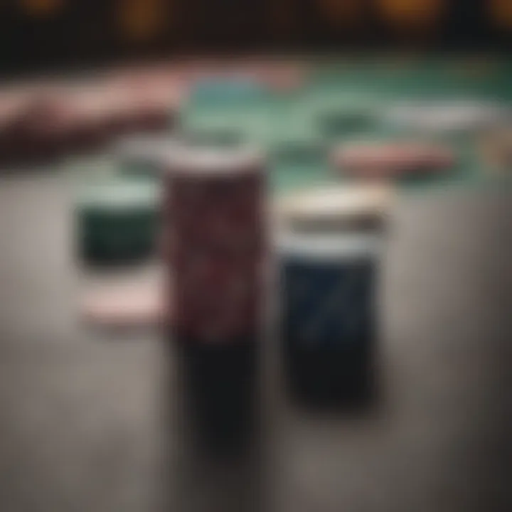 Close-up of poker chips and cards laid out on a classy gaming table