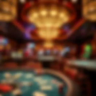 An elegant casino interior highlighting poker tables