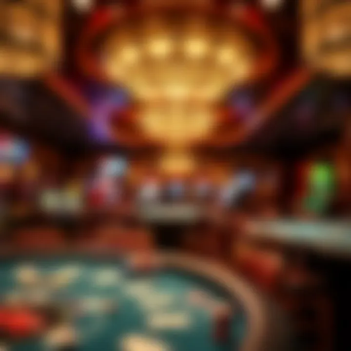 An elegant casino interior highlighting poker tables