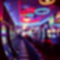 A vibrant casino floor with colorful slot machines and busy players engaging in various games.