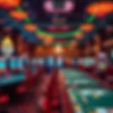 Interior view of a vibrant Indian casino showcasing gaming tables and colorful decor