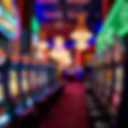 Illuminated casino slot machines in a bustling Las Vegas setting