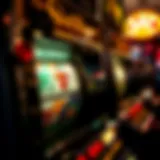 An intricate view of a vintage slot machine displaying classic symbols