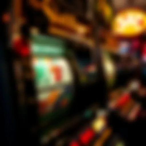 An intricate view of a vintage slot machine displaying classic symbols