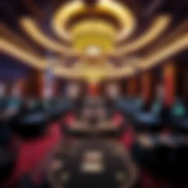 Interior of a luxurious casino showcasing gaming tables