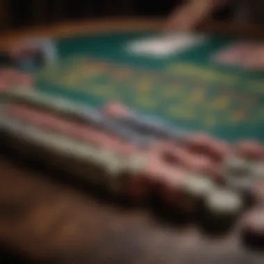 Close-up of poker chips and cards on a gaming table, highlighting the excitement of casino games