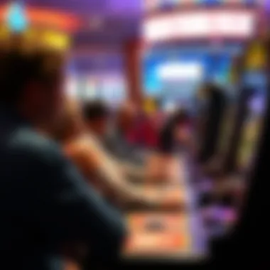 Engaging depiction of players immersed in the excitement of 5 times pay slots