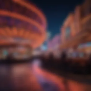 Nightlife scene outside a newly opened casino illuminated with colorful lights