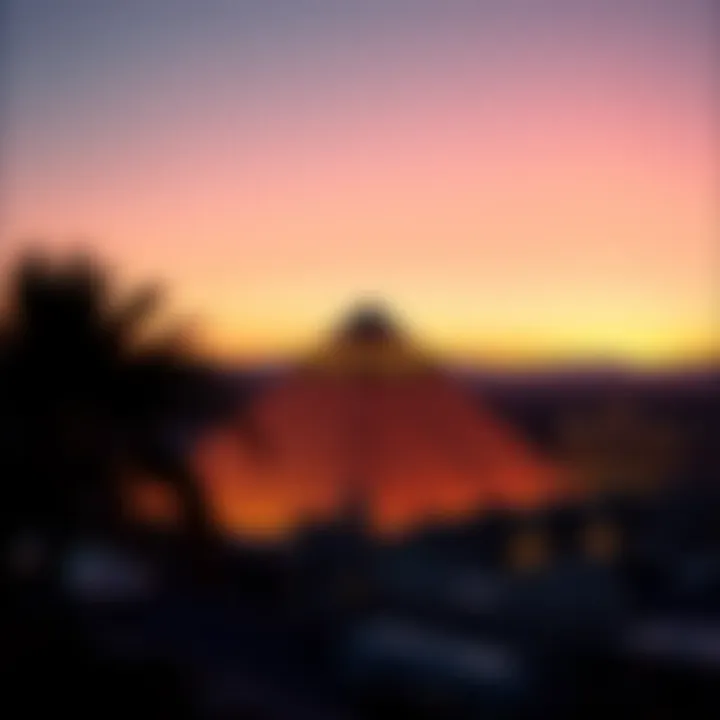 The iconic pyramid shape of the Pyramid Casino against the Las Vegas skyline at sunset.