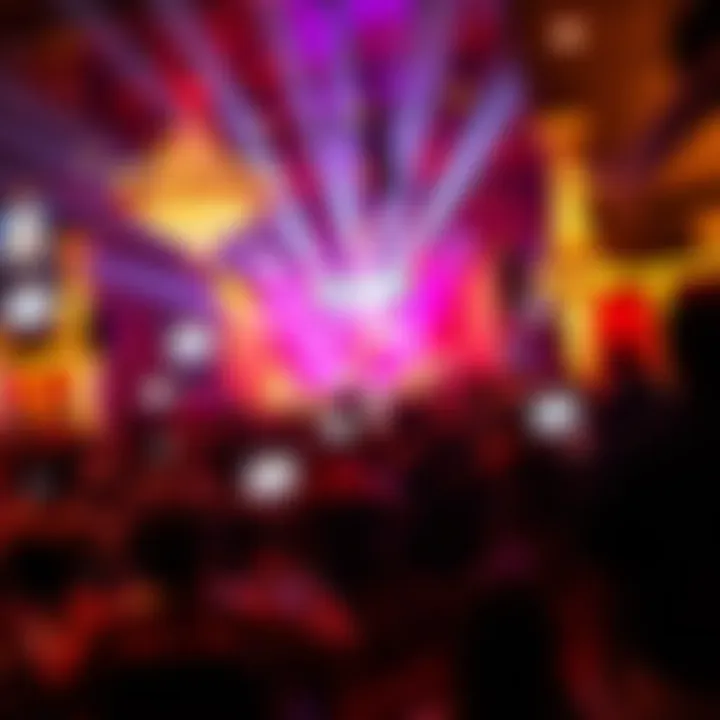 A vibrant entertainment show taking place in the Pyramid Casino's grand venue.