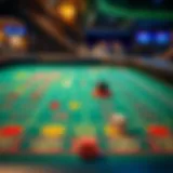 Craps table with vibrant layout and dice