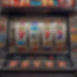 A close-up view of a vibrant slot machine display highlighting colorful symbols