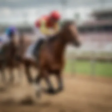 A jockey in action, guiding the horse during the race.