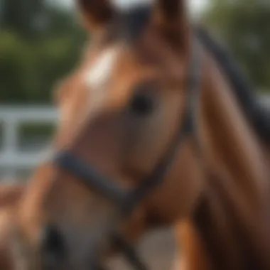 Close-up of a thoroughbred horse preparing for the race.