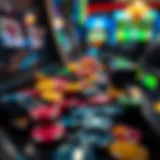 Colorful free chips scattered on a slot machine