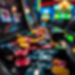 Colorful free chips scattered on a slot machine