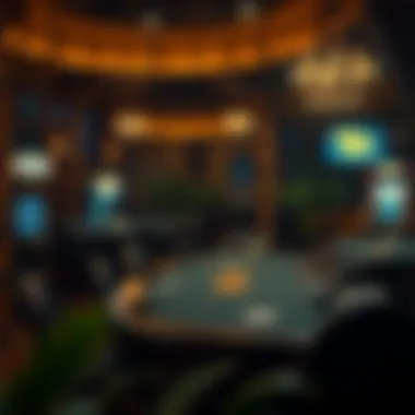 Atmospheric setting of a tiki-themed gaming environment.