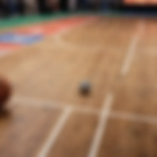 Basketball court with betting lines overlay