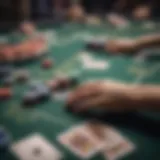 Strategic poker table setup with chips and cards