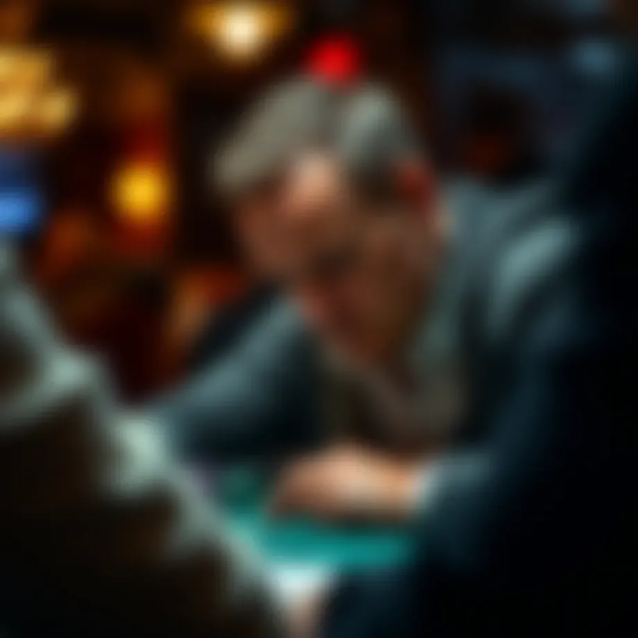 A focused poker player at a high-stakes table, showcasing intense concentration.