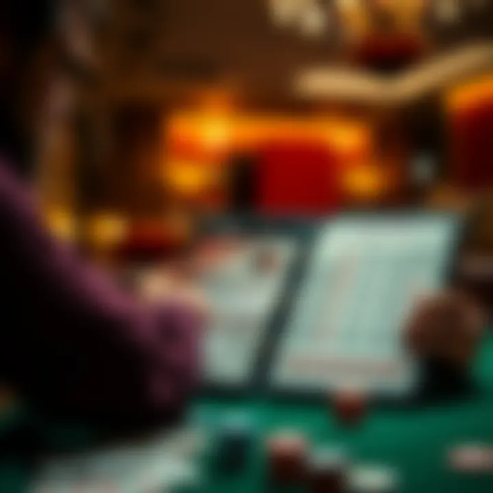 A player strategizing with a blackjack strategy chart