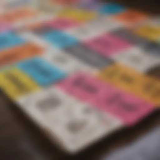 Colorful scratch-off tickets spread out on a table